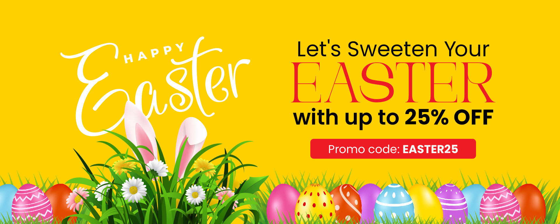 Happy Easter Web Banner (Size 1920 x 768)